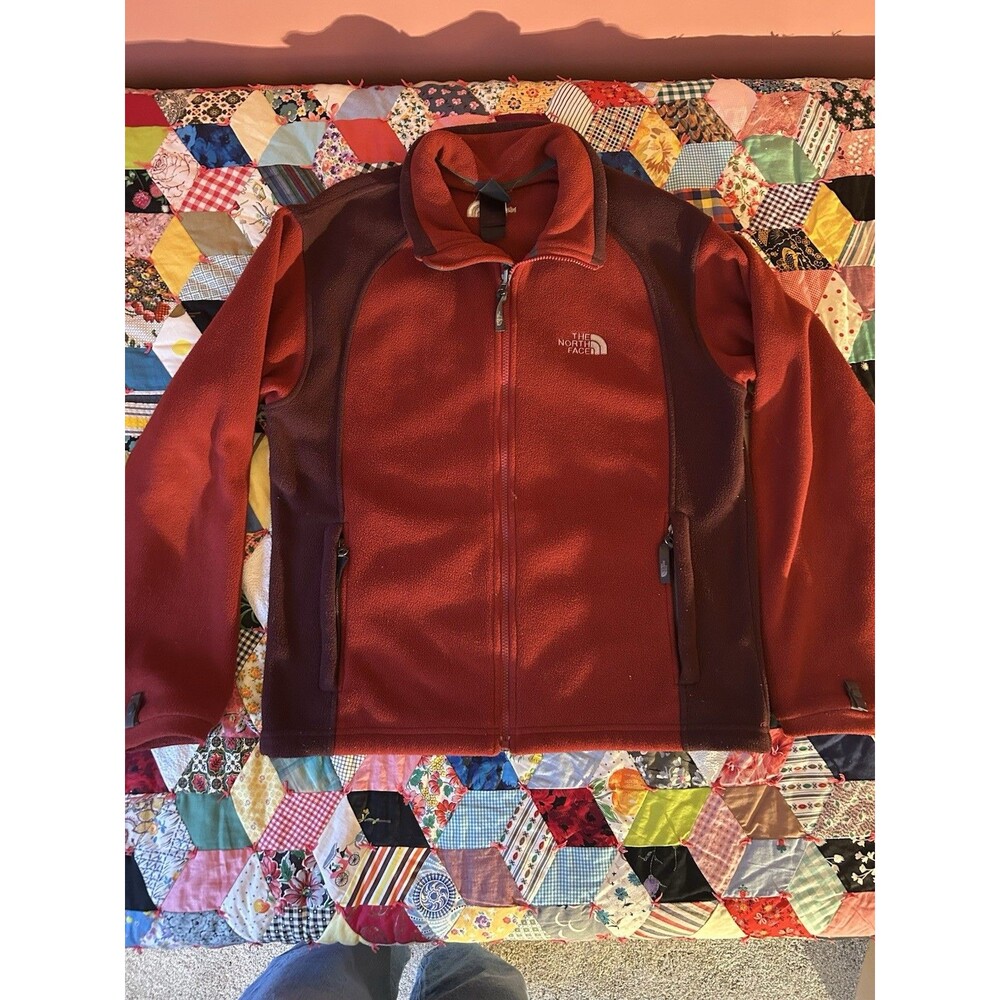 The North Face Red Collared Full Zip Zipped Pockets Women's Mid-Length Jacket